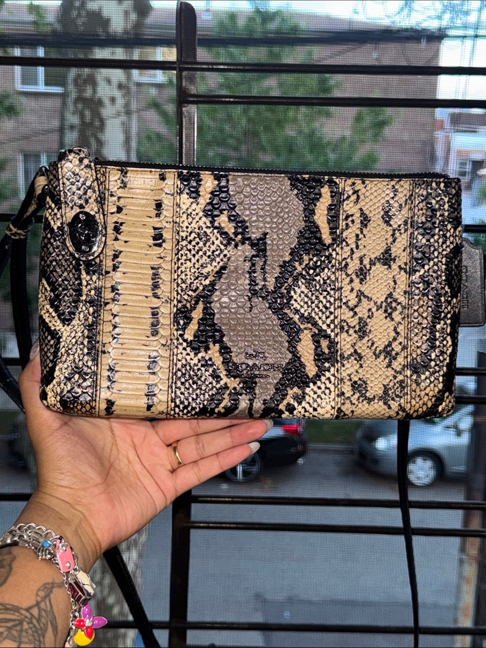Coach turn lock snake embossed crossbody